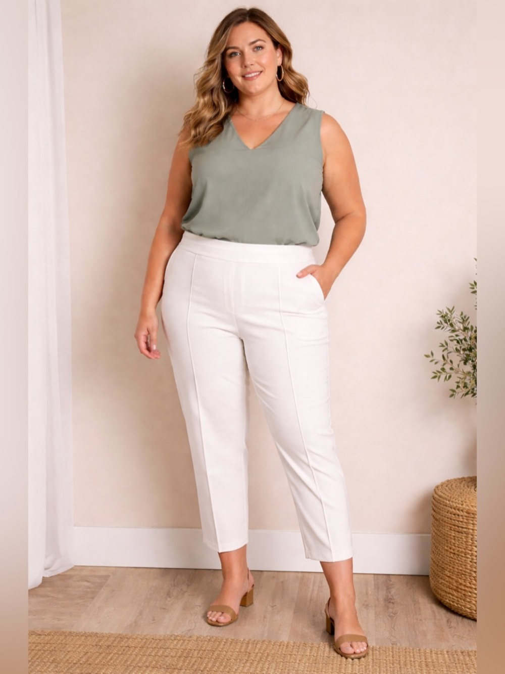 J. Jill Essentials Women’s Cream Tailored Chinos Cotton Blend Pull On Size‎ 22
